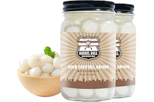 Barrel Roll Bar Essentials Cocktail Onions - Classic Sour Silver Skin Pickled Onions with Vermouth in Salty Vinegar - Gibson, Bloody Mary Cocktail Garnish - Gourmet Drink Ingredients - 2 x 16 Ounces