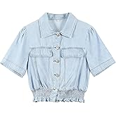 Omoone Women's Short Sleeve Denim Shirt Peplum Ruffle Hem Denim Crop Top Jackets Cowgirl Outfits