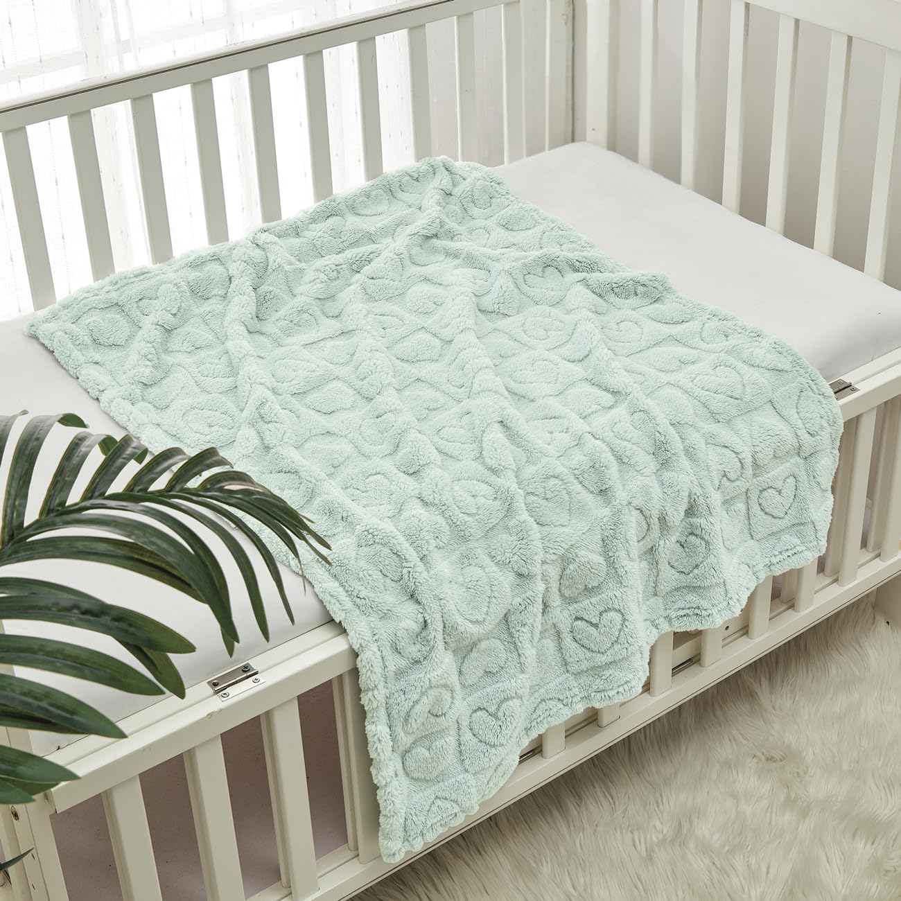 Photo 1 of CREVENT 30"X40" Cozy Soft Warm Sherpa Baby Blanket for Girls Boys, Newborn Essentials for Infant, Baby Shower Receiving Gift - Green Heart 75X100cm + Gift Bag with Ribbon
