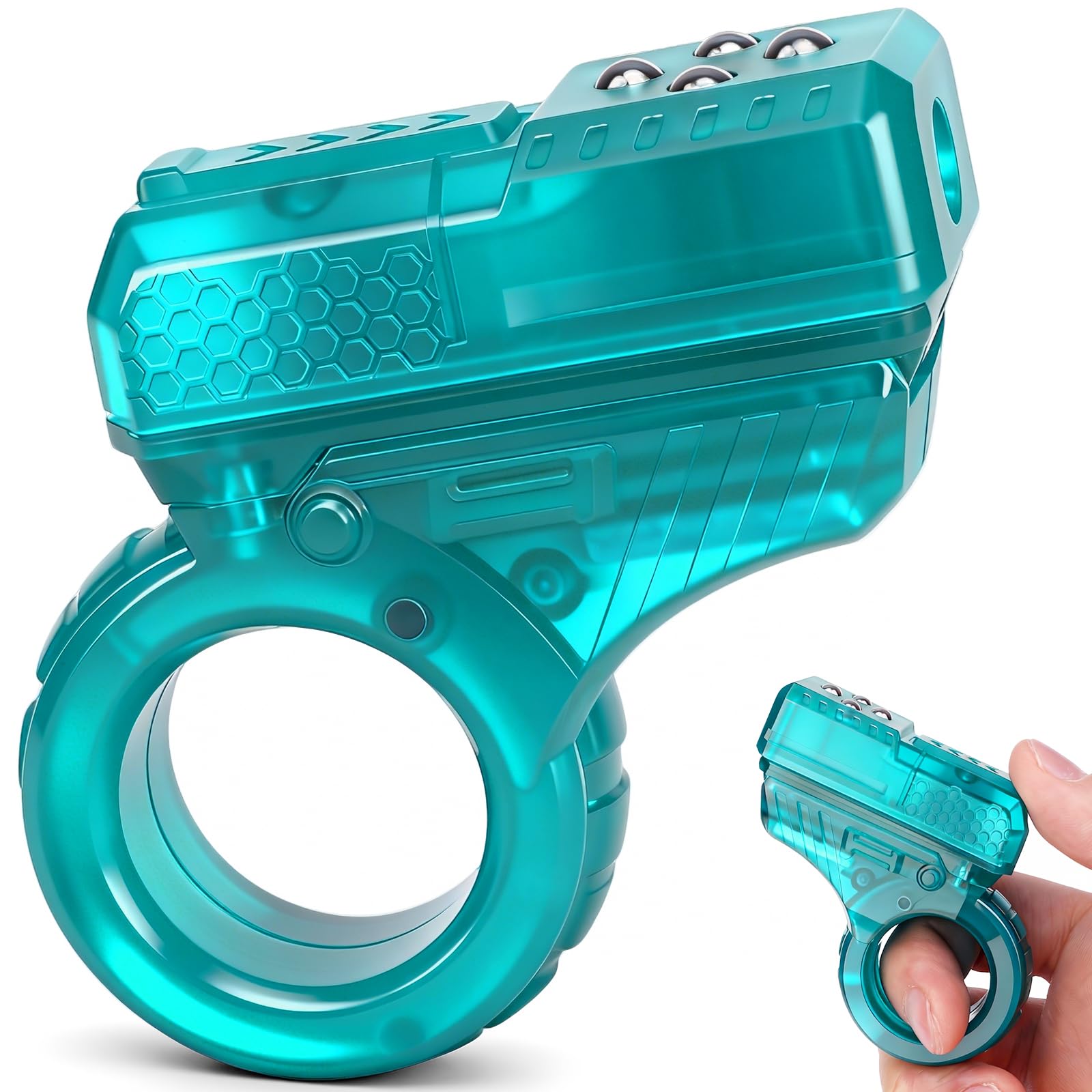 Fidget Gun Slider Finger Press Toy Hand Roller Clicker Ring Sensory Desk Toy Gift for Men Women Teens, Calm Blue/Plastic