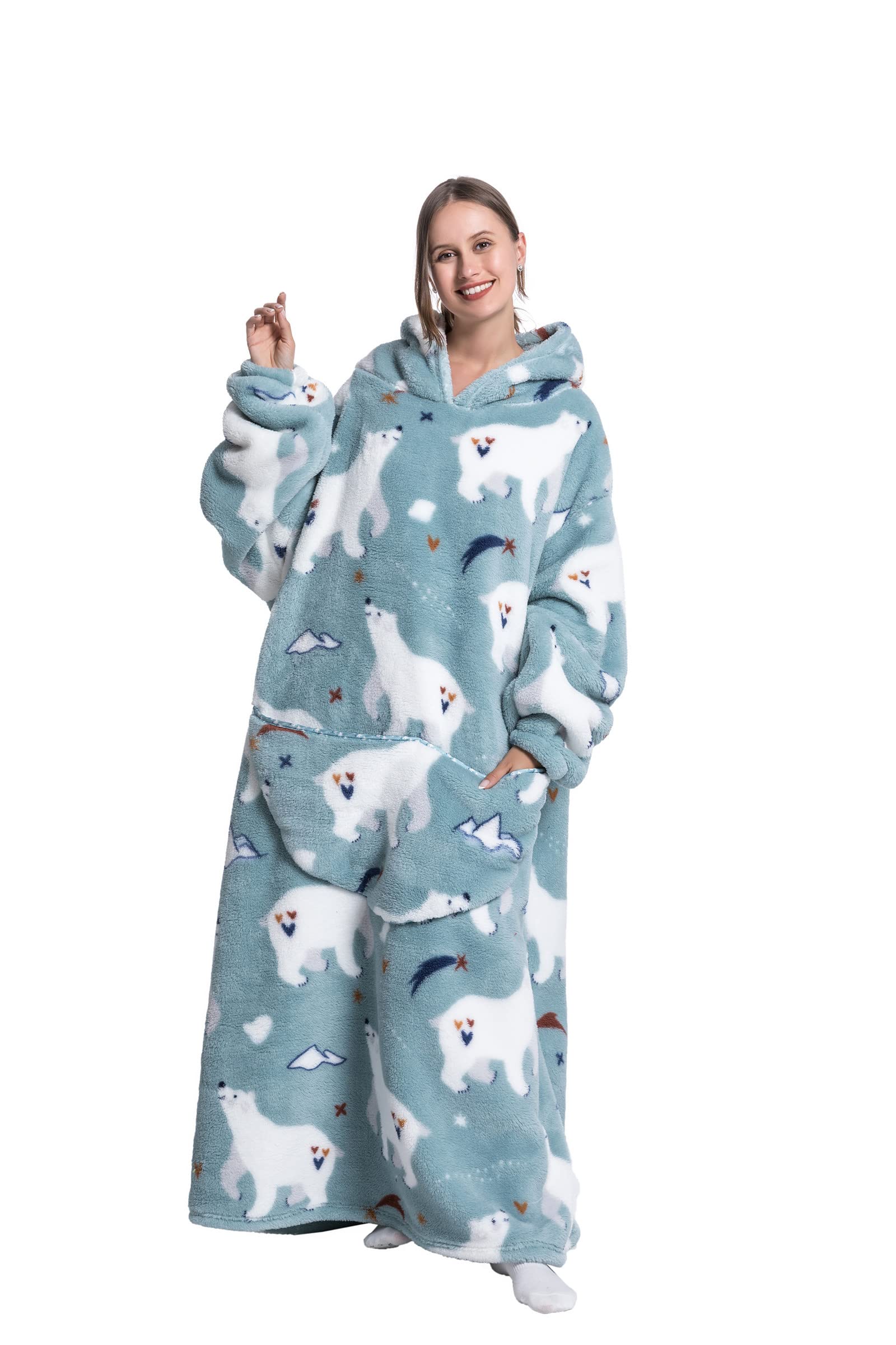 Pterygoid Extra Long Oversized Blanket Hoodie,Wearable Hooded Blanket Adult for Women and Men,Hoodie Blanket with Pocket,Fluffy Throw Sweatshirt