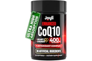 JOYLI NUTRITION CoQ10 400mg Softgels - High Absorption Co Q10, 400mg Softgels for Heart Health & Energy Production - Enhanced Co Q 10 Supplement with Antioxidants and Flaxseed Oil - CoQ10 400 mg per Serving