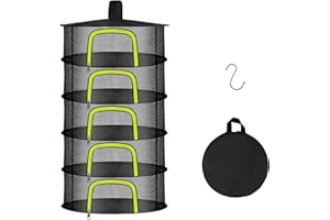 Doacpcr 5 Layer Herb Drying Rack, Herb Drying Rack Hanging Mesh, Foldable Bud Drying Net with U-Shaped Zipper, Hooks, for Drying Herbs Plants, Flowers, Fruits, Food, Camping (5 Layers-23.62'')