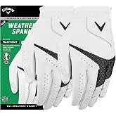 Callaway Golf Weather Spann Glove (Worn on Left Hand,White,Medium,Cadet (Short Fingers) (2-Pack))