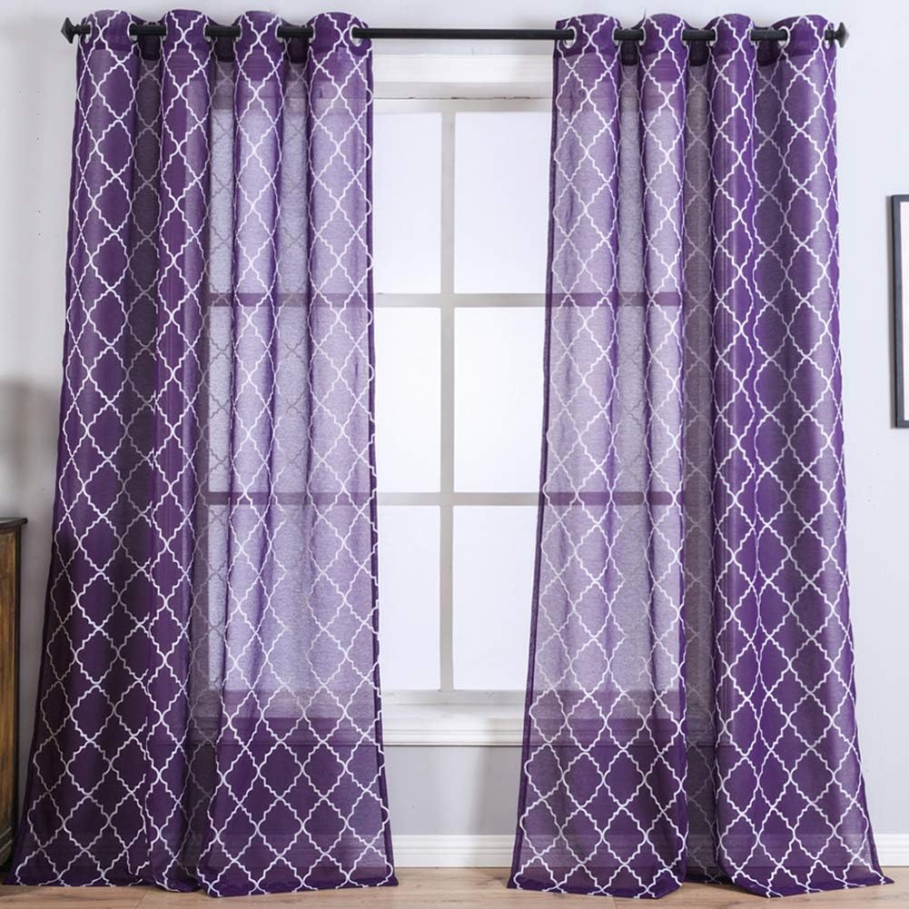 Amazon Com Kotile Purple Sheer Short Curtains 63 Inches Long 2