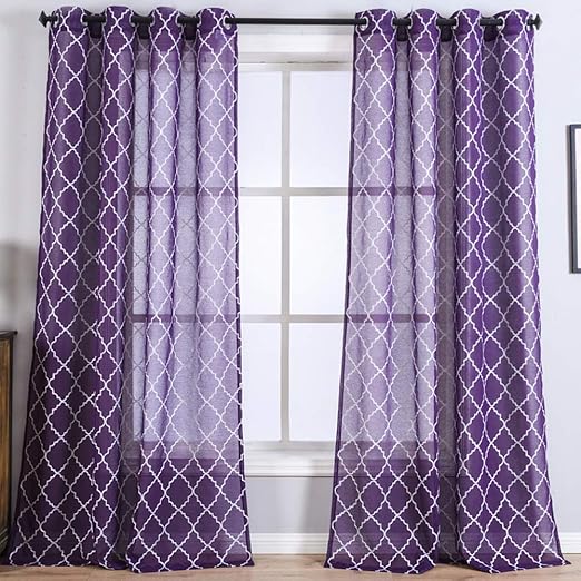 Amazon Com Kotile Purple Sheer Short Curtains 63 Inches Long 2