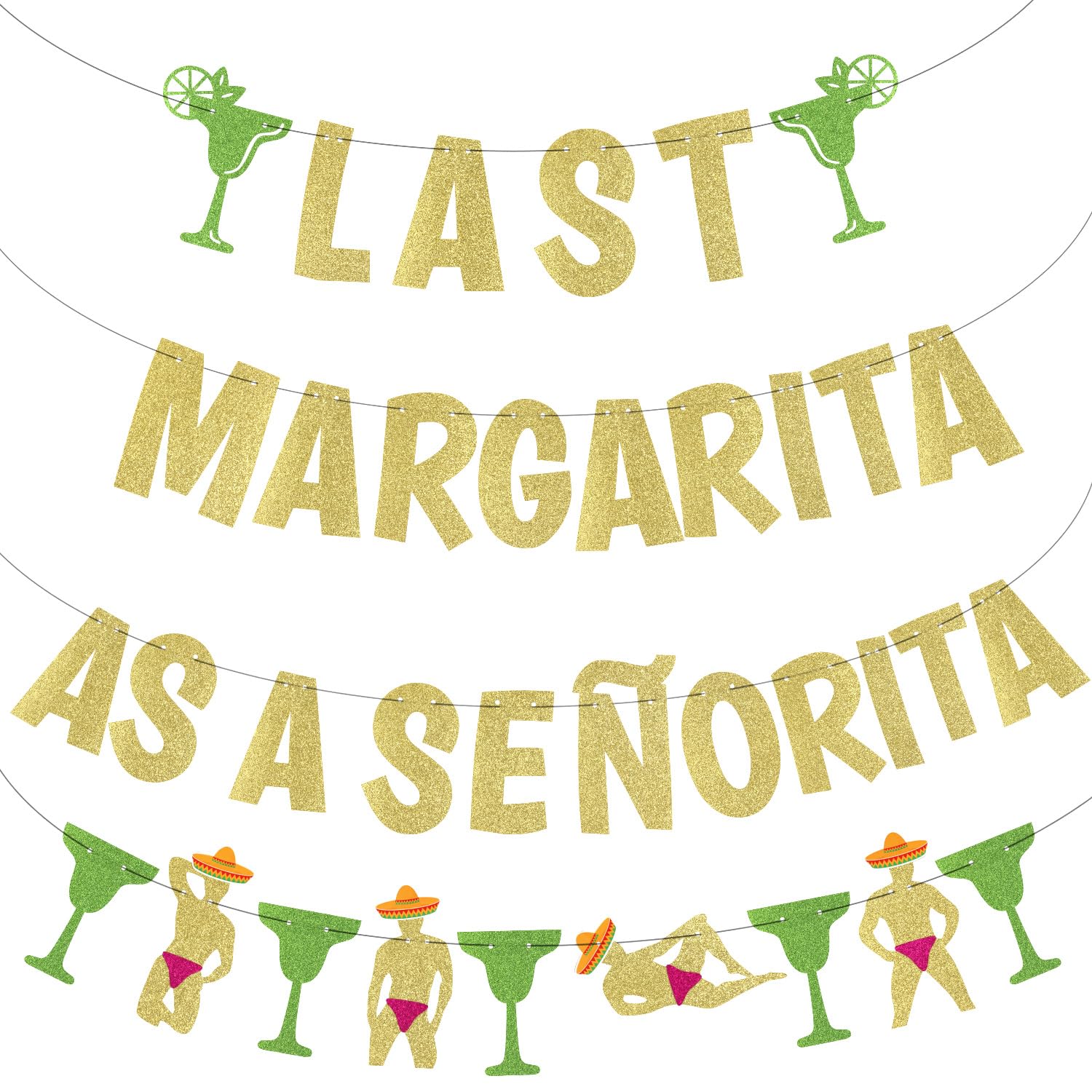 4pcs Last Margarita as a Senorita Banners, Gold Glitter Margarita Bar Banner Cheerful Margarita Bachelorette Party Hen Party Decorations Margarita-Themed Bar Banner