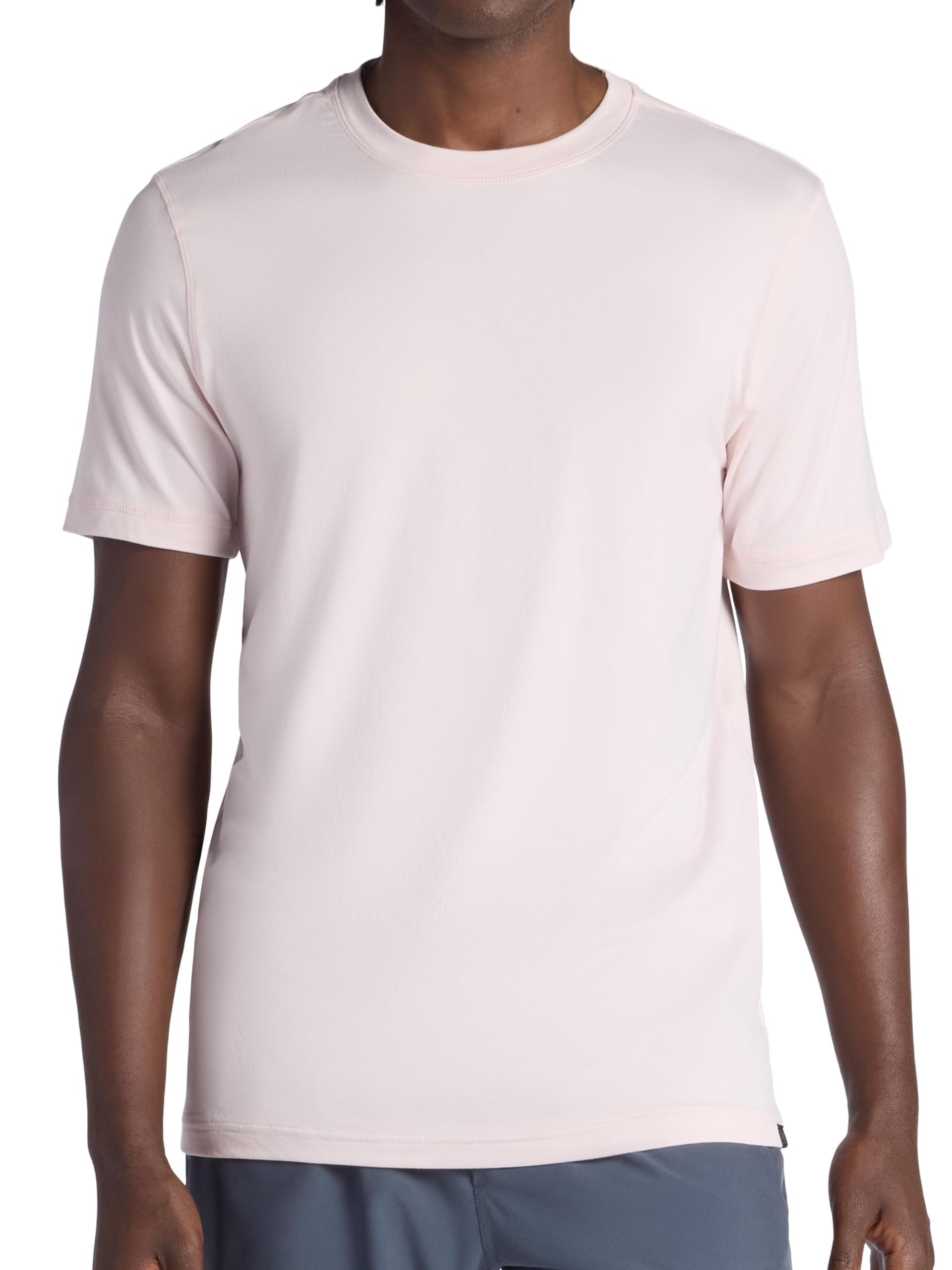 Gaiam Men’s Everyday Basic Crewneck Top, Standard Fit, Stretch Midweight Material, Crystal Pink, Small