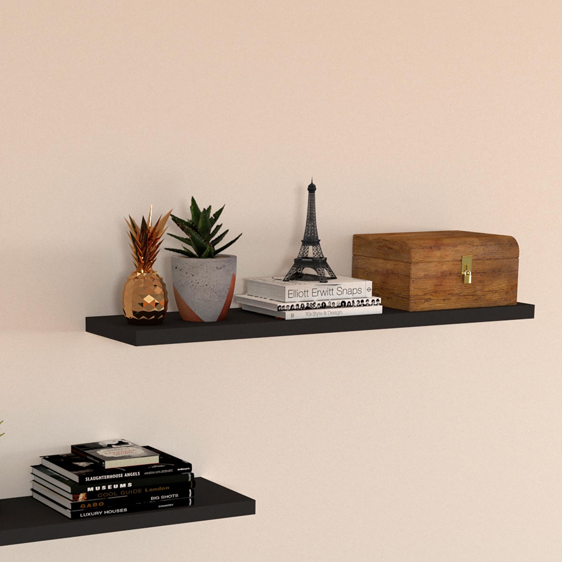 Henor Wooden Wall Shelf, 80 x 15 x 3 cm, Load 30 kg, Graphite