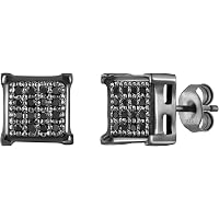 0.50 Carat Blue Diamond Stud Earrings - Black Plated Sterling Silver Iced Out Hip Hop Style
