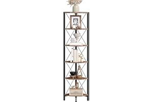 CHOEZON 6-Tier Corner Shelf, Corner Bookcase, 66.9" Tall Vertical Display Rack, Plant Stand, Open Storage Shelf, for Living Room, Bedroom, Study, Kitchen, Rustic Brown and Black TCJ13BF