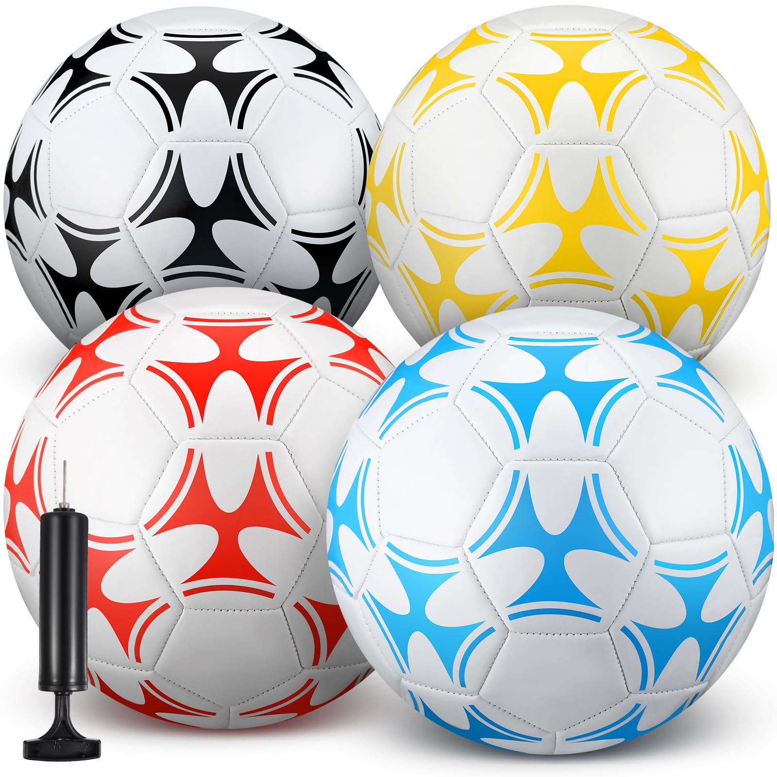 Photo 1 of Tradder 4 Pack Operation Christmas Soccer Ball with Pump Deflated Soccer Balls Bulk for Outdoor Indoor Training Sport Gift for Kids Boys Youth Teens Adult Charity Donation(Iris Laevigata Style,Size 4)