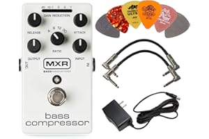 MXR M87 Bass Compressor Effects Pedal BUNDLE with AC/DC Adapter Power Supply for 9 Volt DC 1000mA, 2 Metal-Ended Guitar Patch Cables AND 6 Assorted Dunlop Guitar Picks