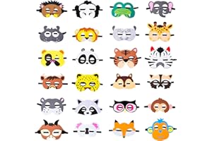 Jolumros Safari Animal Masks Party Favors for Kids, 24 Pieces Kids Felt Animal Masks Jungle Theme Party Favors Supplies Birthday Decorations for Boys or Girls