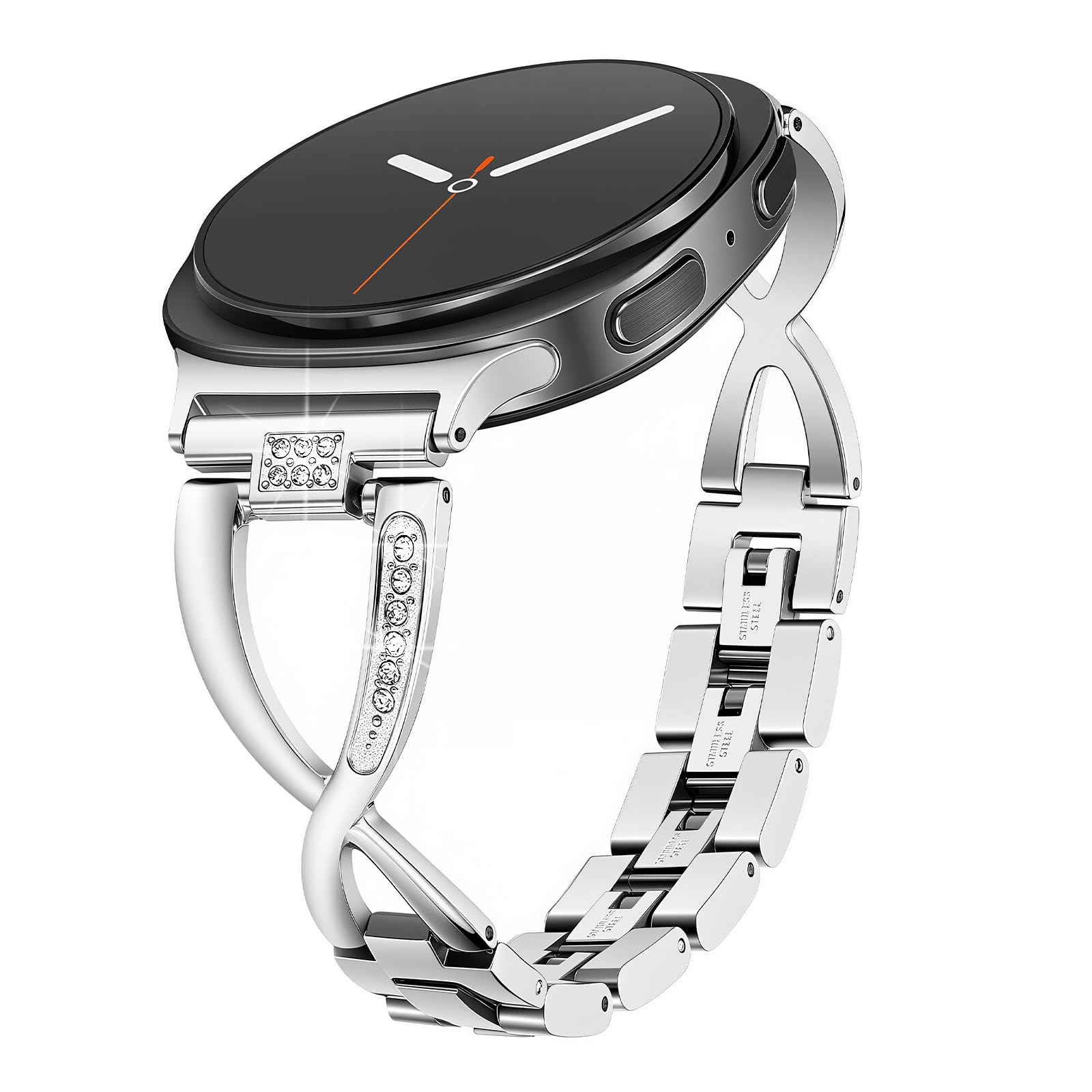 Mtozon Dressy Bling Bands Compatible with Samsung Galaxy Watch 8 40mm/44mm Watch8 Classic 46mm Women Stainless Steel Replacement Wristbands, Silver