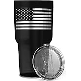 Patriotic 30oz Double Insulated Tumbler - Engraved American Flag Travel Mug