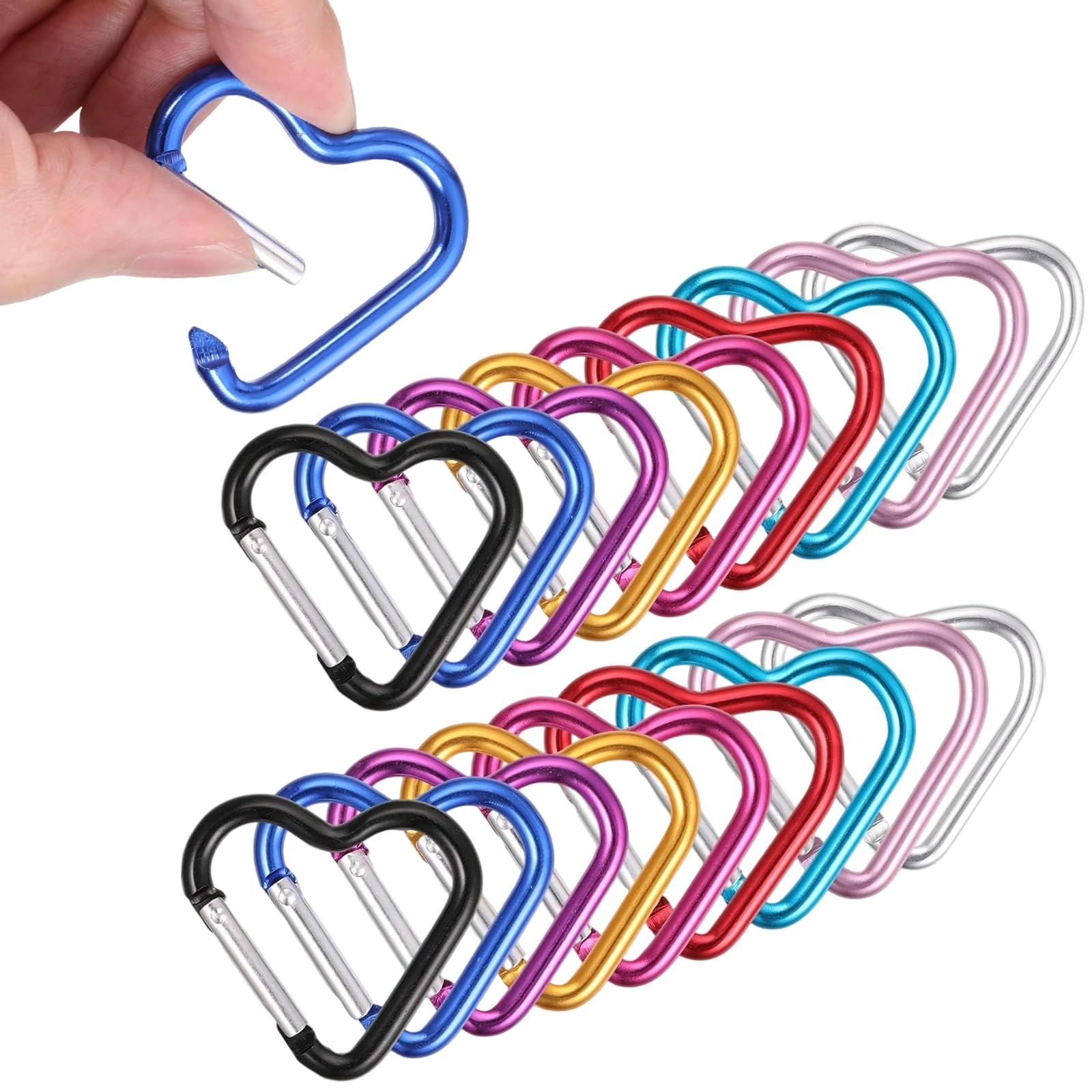 18 Pieces Heart Shaped Carabiners, Key Ring Pumpkin Carabiner, 9 Colours, Not Easy to Rust, Solid and Durable, for Backpacks, Camping, Dog Leashes, Keychain