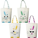 Weewooday 4 Pcs Easter Canvas Bunny Bags Reusable Tote with Handles Spring Candy Gift Baskets for Kids Boys Girls Egg Hunt