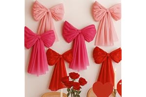 SHESTAL Valentines Day Decorations – 6 Pack DIY Giant Wall Bows, Hanging Valentine & Galentines Bow Decor for Home, Bedroom, Kitchen, Classroom, Party & Office – Cute Pink Red Large Bows for Door, Window