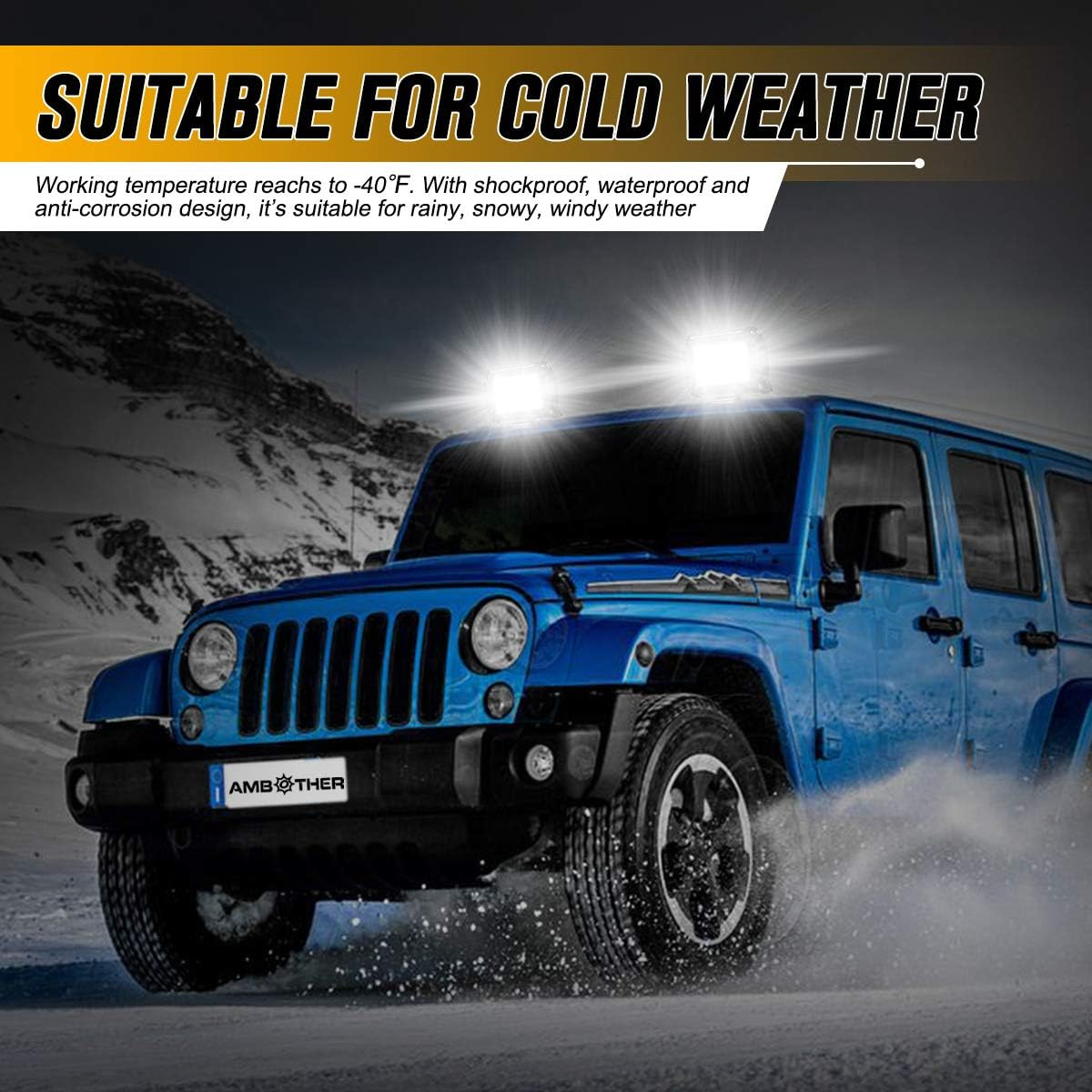 AMBOTHER LED Pods Light Bar 4-Inch 120-watt 12800-lumen Driving Fog Off Road Lights Triple Row Waterproof Spot Flood Combo Beam LED Cubes Lights for Pickup Truck Jeep ATV UTV SUV Boat, 2 Pack: Automotive