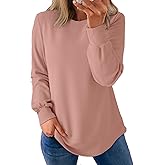 Dokotoo Women's Crew Neck Long Sleeve Shirts Waffle Knit Loose Tops Basic Tees 2026 Casual Comfy Fall Outfits Clothes