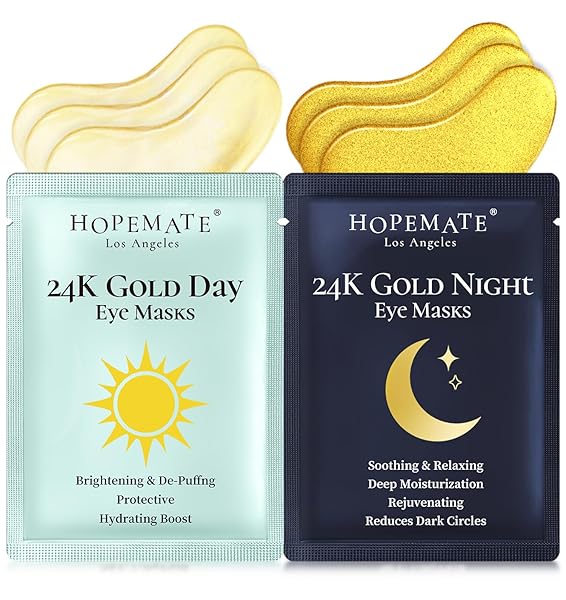 HOPEMATE UNDER EYE PATCHES FOR PUFFY EYES,DARK CIRCLES,WRINKLES & EYE BAGS-DAY & NIGHT EYE MASK GEL SET WITH COLLAGEN & 24K GOLD,IDEAL UNDEREYE SKINCARE GIFT FOR BRIDESMAIDS, WOMEN & BIRTHDAYS