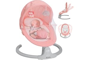 Ezebaby Baby Swing for Newborn Portable Infant Swings, with Remote Control, 5 Swing Amplitudes, 3 Seat Positions, 5 Point Harness Belt, Preset Lullabies -Baby Swings for Infants 0-6 Month Pink