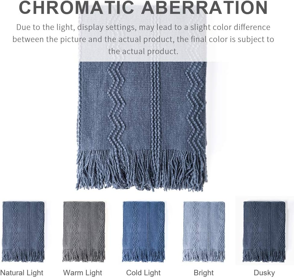 Bourina Textured Solid Soft Sofa Throw Couch Cover Knitted Decorative Blanket, Navy, 60" x 80": Home & Kitchen