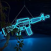 Gun Neon Sign M4 Neon Sign for wall decor Large Size(26.8x10.6 Inch) Smart plug timer compatible USB Powered Dimmable Bar Wall Decor for Man Cave Home Pub