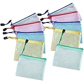 UUYYEO 10 Pcs B8 Size Plastic Mesh Zipper Bags Zip File Folder Waterproof Document Wallets Folder File Storage Pouches Office Stationery Supplies Folders for School