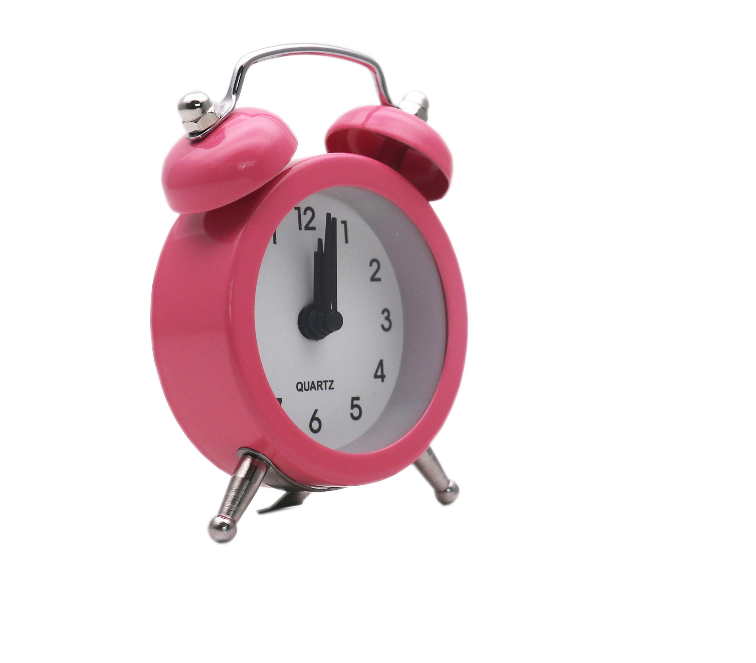 SHISI Mini alarm clock cute cartoon round portable metal clock family travel and exam alarm ticking (Pink)