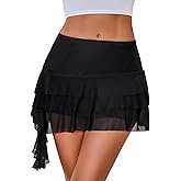 Avidlove Women's Asymmetric Ruffle Mini Skirt Ruched Hem Tiered Skirt Sexy Lace Lingerie Short Skirts