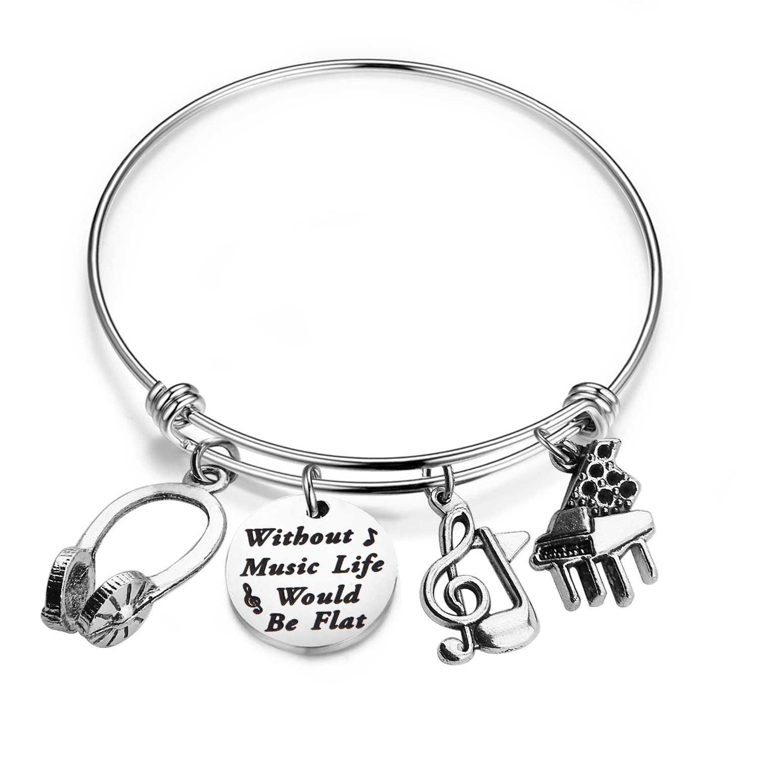 Zuo Bao Music Bracelet Without Music Life Would Be Flat Music Note Charm Bracelet Music Lover Jewelry Gift (Music bracelet)