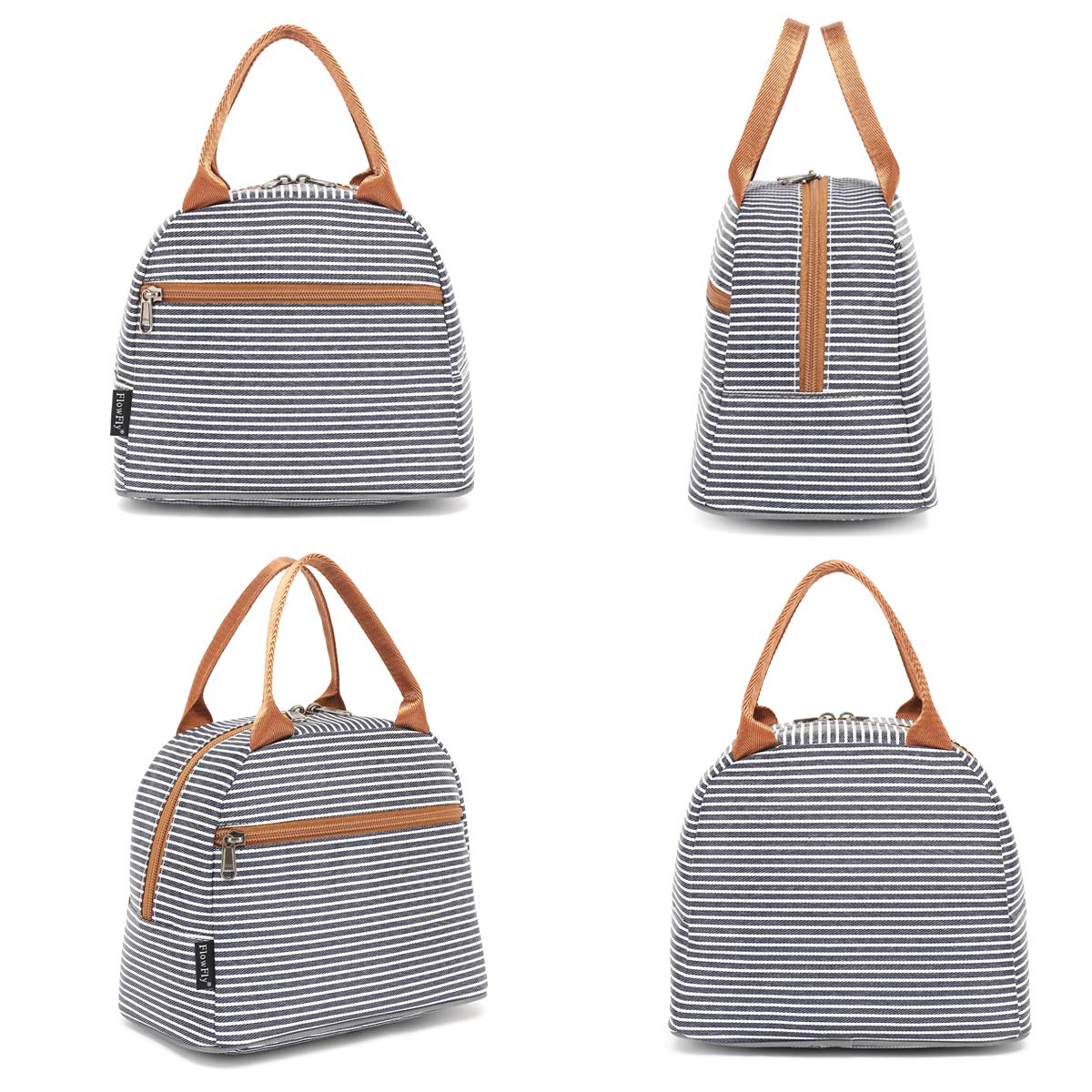 FlowFly Insulated Lunch Cooler Bag - Tote Bag Organizer for Women/Men, White&Black Stripe