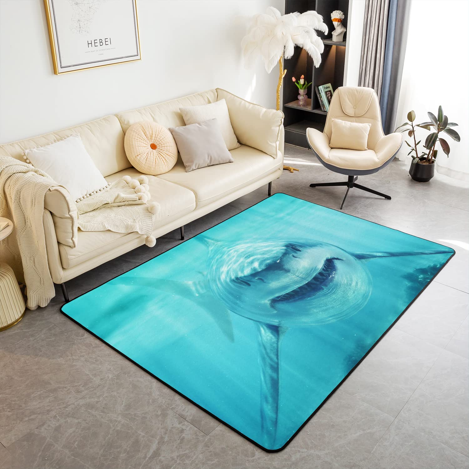 Loussiesd Shark Area Rug Ocean Sea Animal Rugs for Living Room Bedroom Sea Underwater World Marine Theme Blue Aquatic Animal Decorative Rug 100 * 150cm โ image 1
