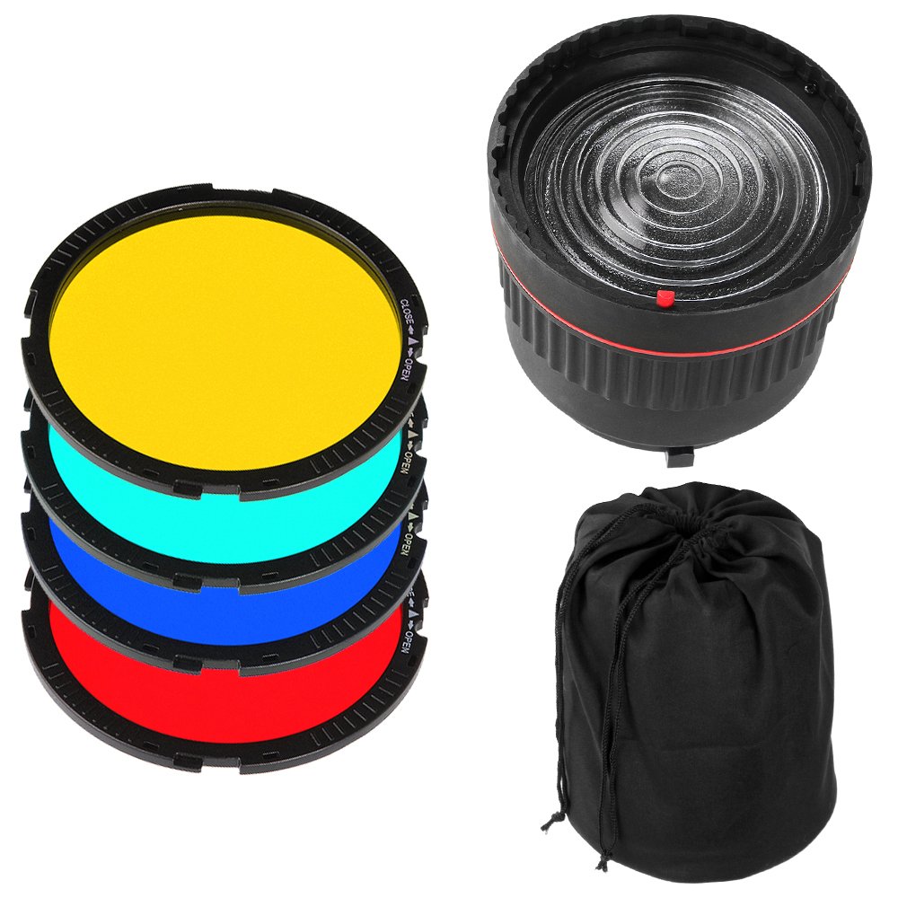 FOTGA AE351 10x Focus Lens Studio Light Condenser Mount Adjust F Flash LED Light + 4 Filters