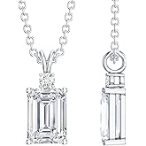 Rosec Jewels Certified 1.5 Carat Cubic Zirconia Necklace With Chain, AAAAA Quality, CZ Diamond Emerald Cut Necklace - Ready To Gift