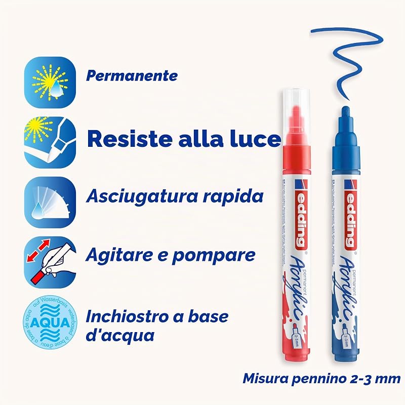 5100 Marcatore Acrilico, Nero,Rosso,Blu,Giallo,Giallo-Verde, Cf.5(Basic) Marcatori a Vernice Acrilica, Punta Tonda 2-3Mm, Pennnarello Acrilico per Disegno Su Tela, Carta, Legno, Waterproof