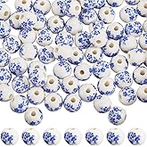 SUNNYCLUE 1 Box 100Pcs Blue and White Ceramic Beads Ceramic Blue Flower Beads 10mm Round Porcelain Smooth Printed Floral Loose Spacers for Jewelry Making DIY Crafts Bracelets Necklace Supplies Adults