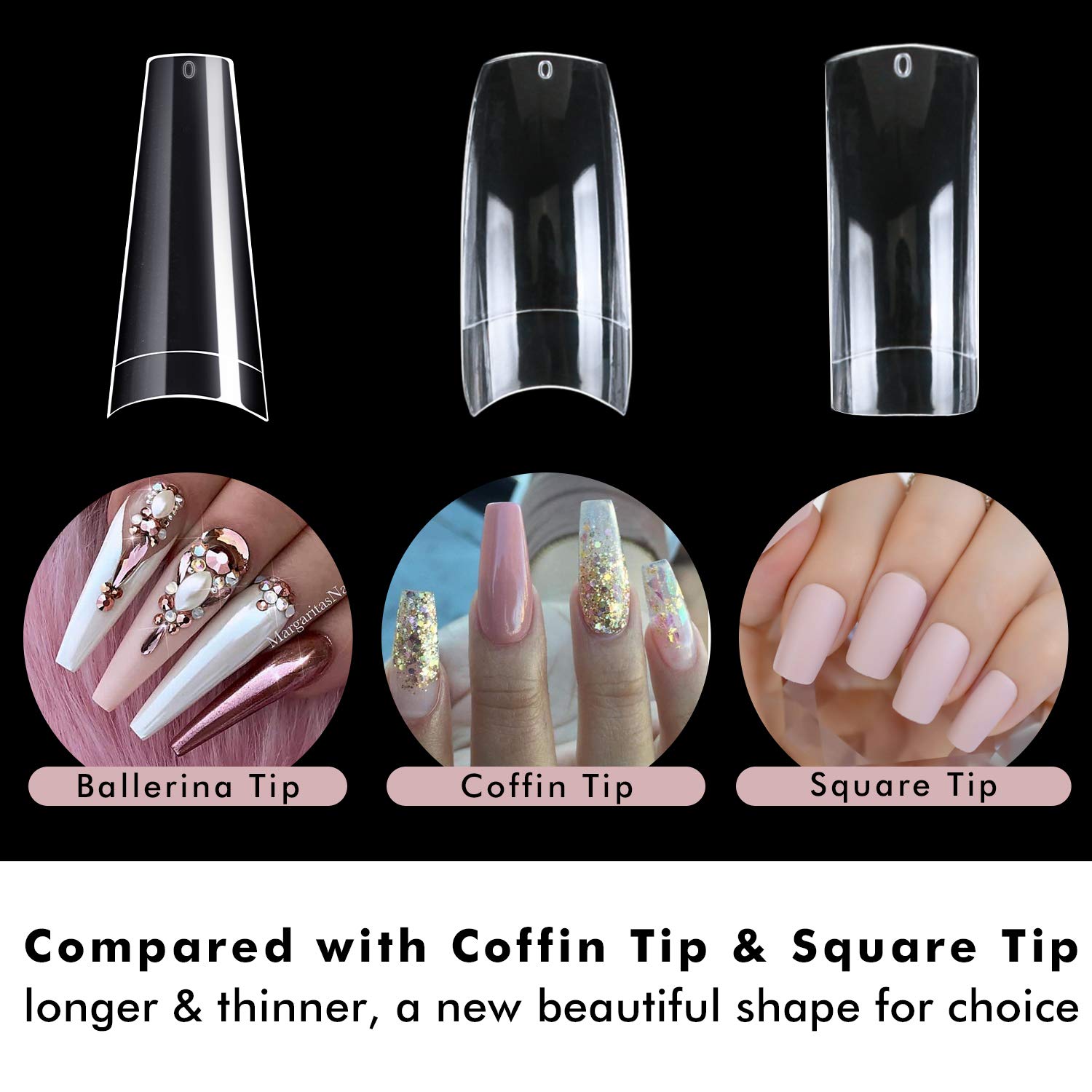 Clear Acrylic Nail Tips - Coffin Nail Tips BTArtbox 500pcs Artificial Ballerina shaped Fake Nails Half Cover False Nail with Case for Nail Salons and DIY Nail Art, 10 Sizes: Beauty