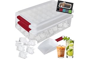GORILLA GRIP Stackable Ice Cube Tray and Bucket Set for Freezer, Includes 2 Trays with Lid and Scooper, Easy Release, Makes 56 Cubes for Cocktail Soda Coffee, Leak Proof Bin Kit, Kitchen Tools, Red