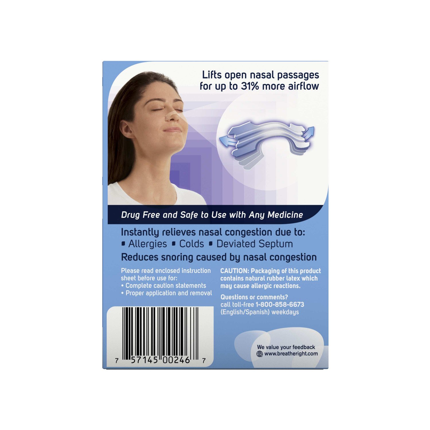 Breathe Right Nasal Strips 60pcs Large Clear For Congestion Stuffy Nose