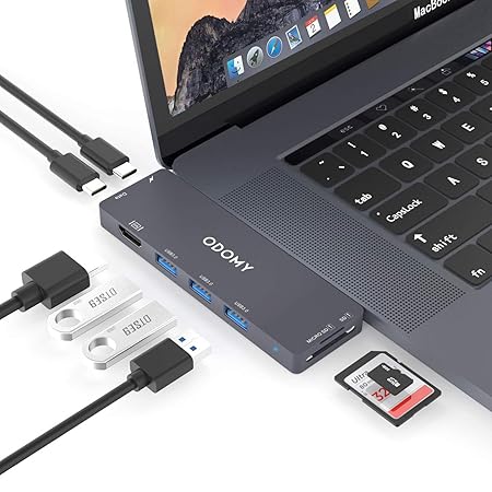 ODOMY USB C Hub - Adapter für MacBook Pro 2018 / 2017 / 2016 13' & 15' - 8 in 1 Multiport - Thunderbolt 3, USB-C, HDMI 4K & 2