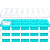 2 Tbsp Ice Cube Tray with lid, Ice Cube Trays for Freezer, 3-Pack | Silicone Tray for Freezer, Stackable, BPA-Free, Easy Release Ice Cube for Chocolate, Cocktails, Iced Coffee, Whiskey &amp; Juice