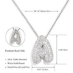 KissYan Bubble Letter Necklace Silver, White Gold
