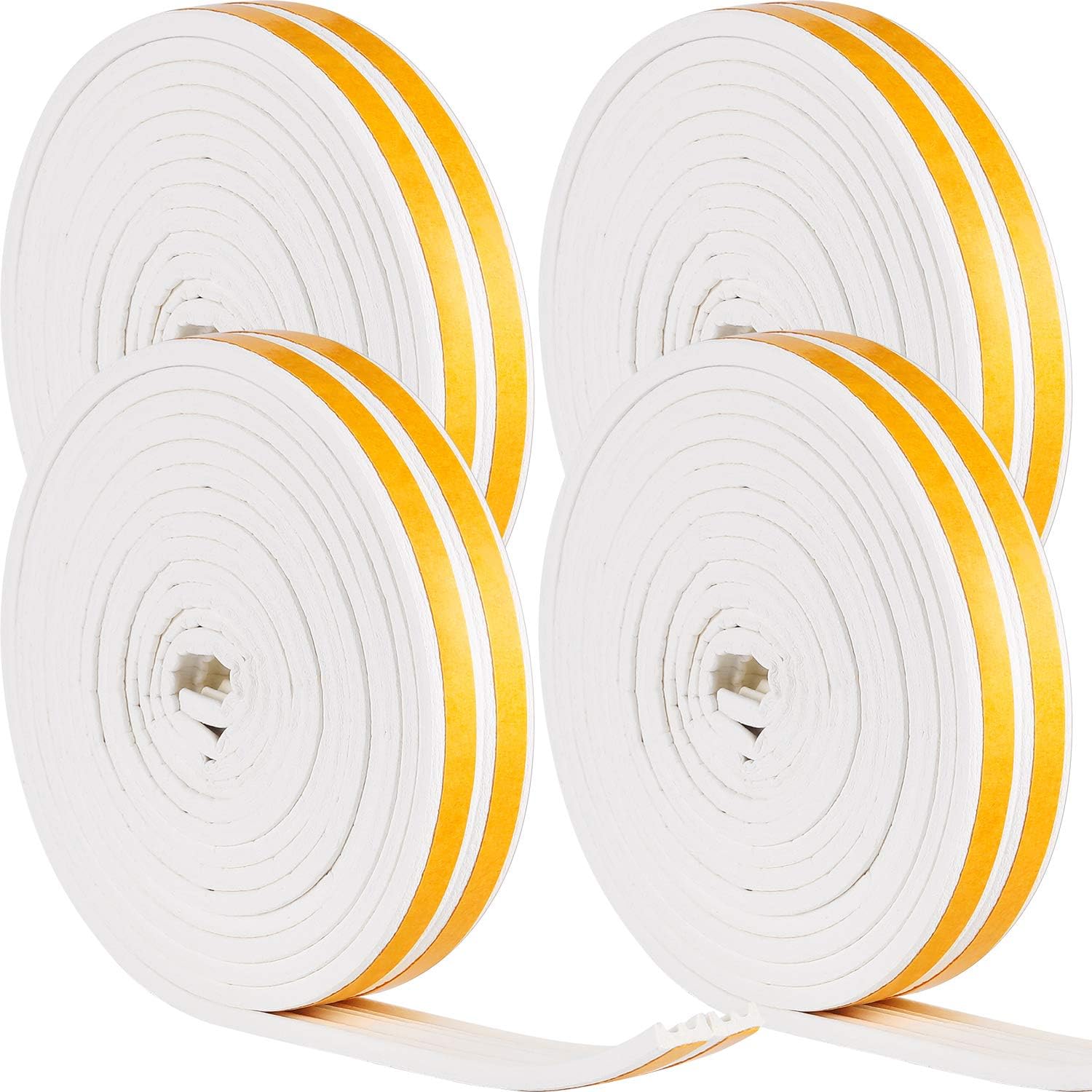 Weather Stripping Set Self Adhesive Strips Draught Excluder Tape Weather Strips Seal Tapes for Cars Doors Windows Sliding Doors (66 Feet, White)