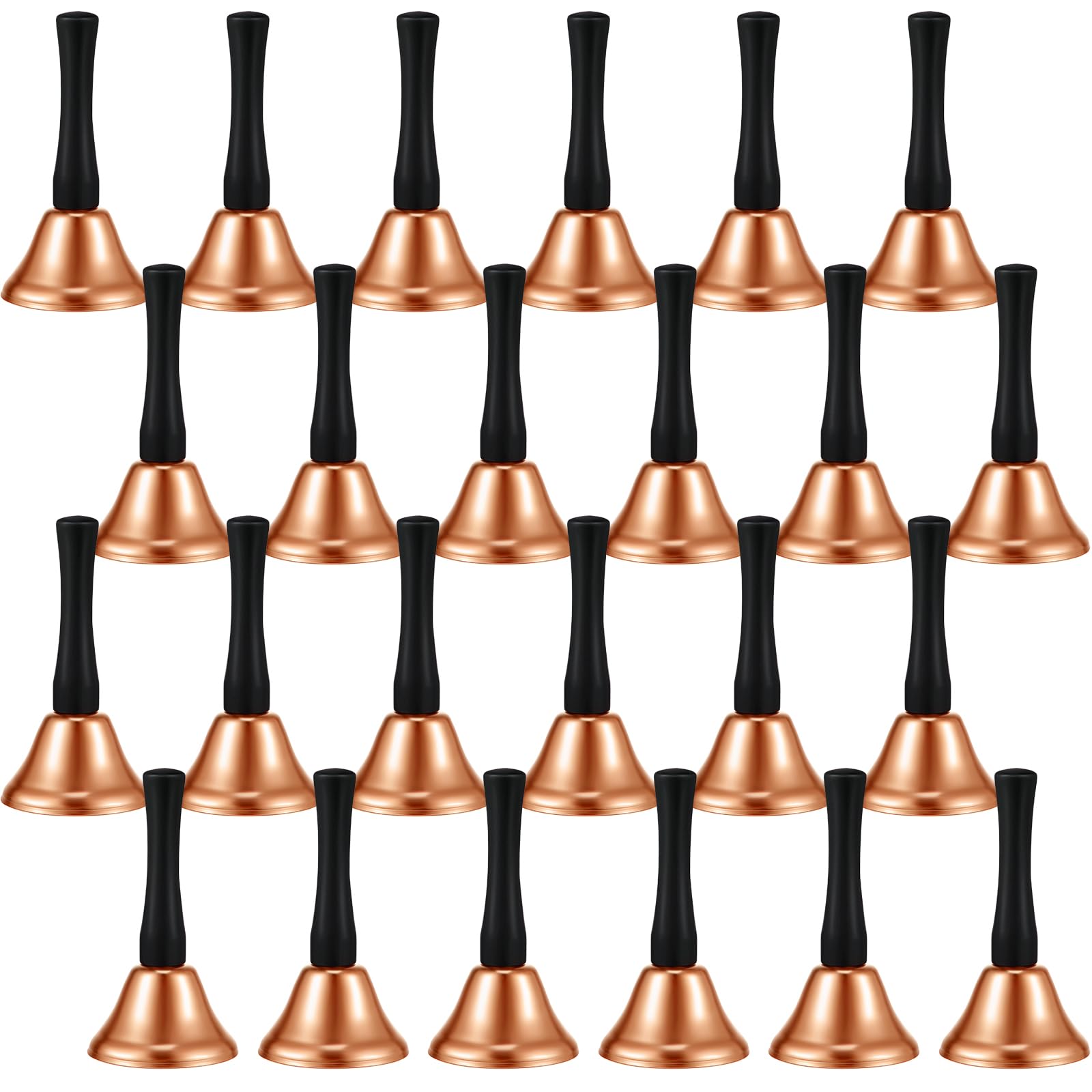 Photo 1 of Boao 24 Pieces Hand Bells Steel Service Handbells Black Wooden Handle Diatonic Metal Bells Musical Percussion (Rose Gold)