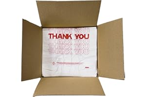 TashiBox Plastic bags with handles，thank you bags，Measures 11.5" X 6.25" X 21", 15mic, 0.6 Mil (400 Count),Reusable and Disposable Grocery Bags