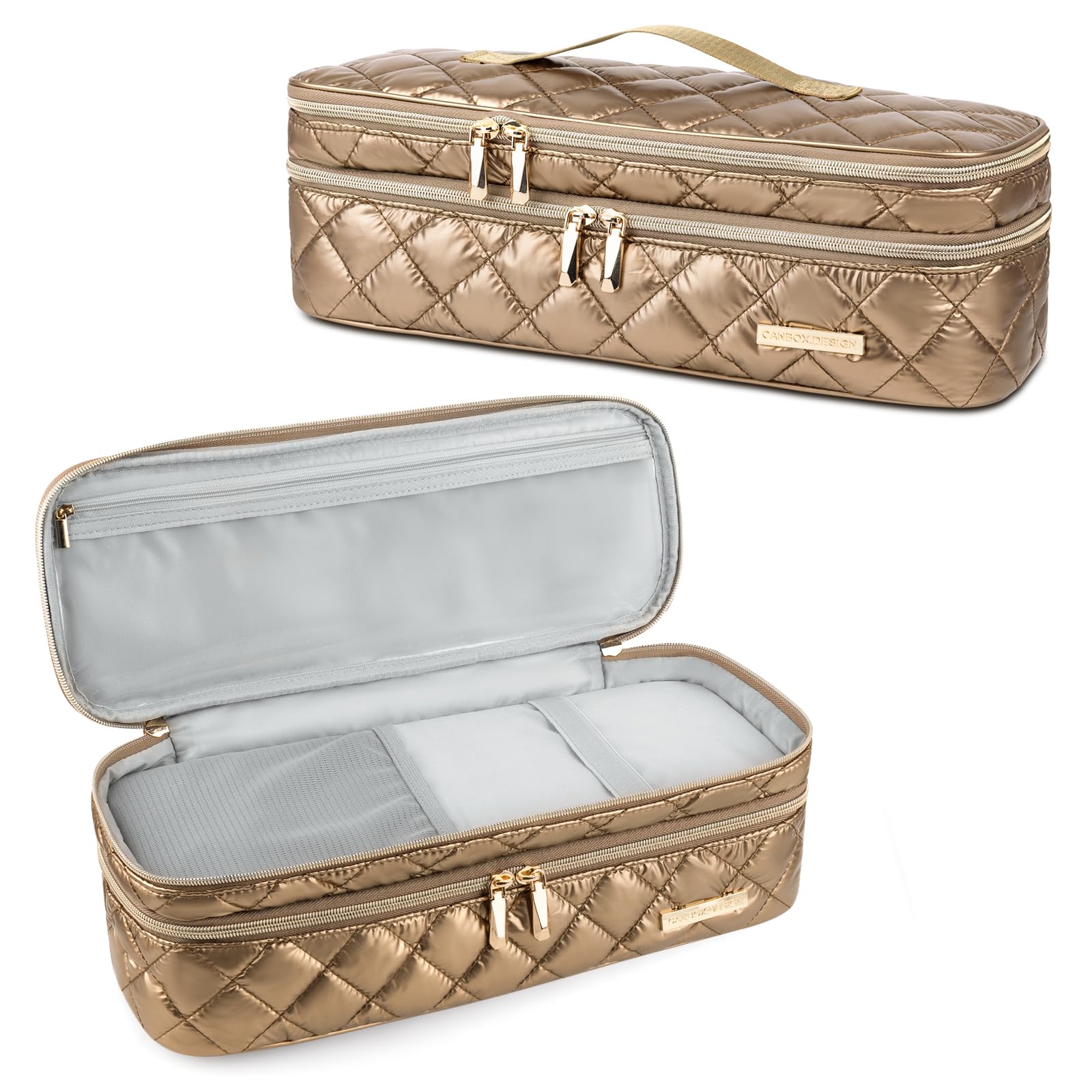 Travel Carrying Case for Hair Dryer Shark Flexstyle Dyson Airwrap, Double-Layer Hair Accessories Tools Storage Case for Revlon One-Step, Shockproof Protection Organizer Travel Carrier Bag, Gold