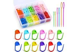 LUNARM 200 Pcs Stitch Markers for Crocheting, 10 Color Crochet Stitch Markers Knitting Locking Clip Pins with 6 Yarn Needles for DIY Craft Sewing